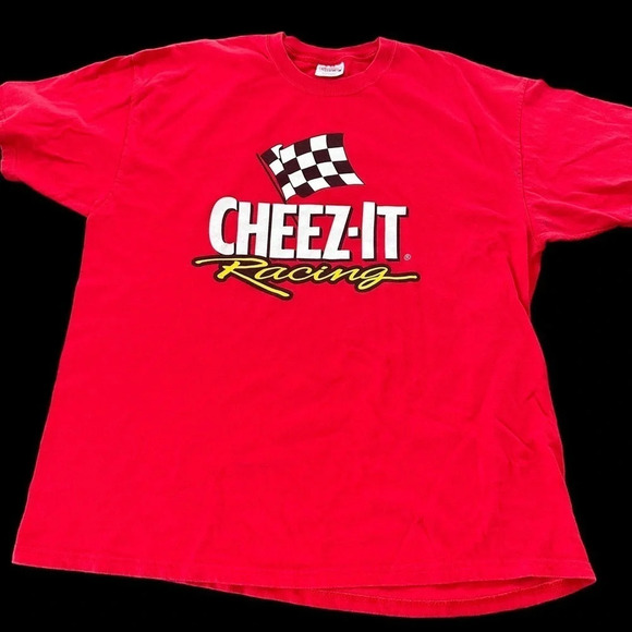 Vintage 90s Cheez It Racing Size Mens XL Red Graphic Tee T Shirt NASCAR Race - Picture 1 of 6